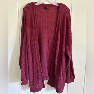 Oversized Waffle Knit Cardigan- Burgundy